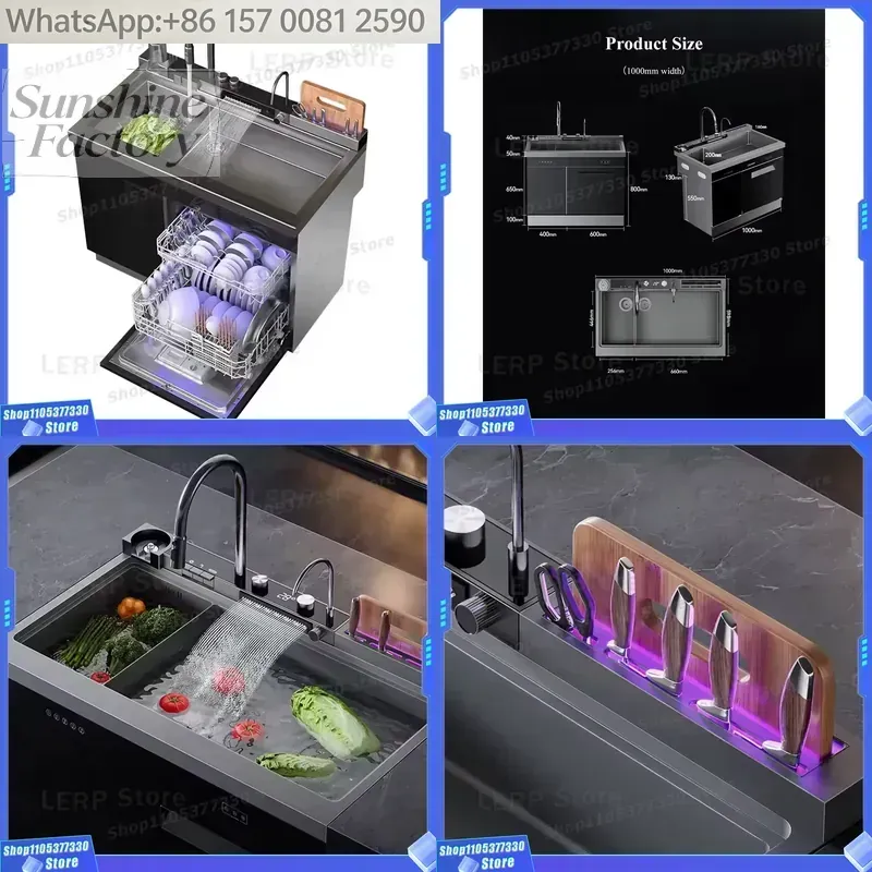 Ultrasonic Dishwasher Sink Integrated - 1m 일체형 초음파 싱크대 식기세척기 스테인리스
