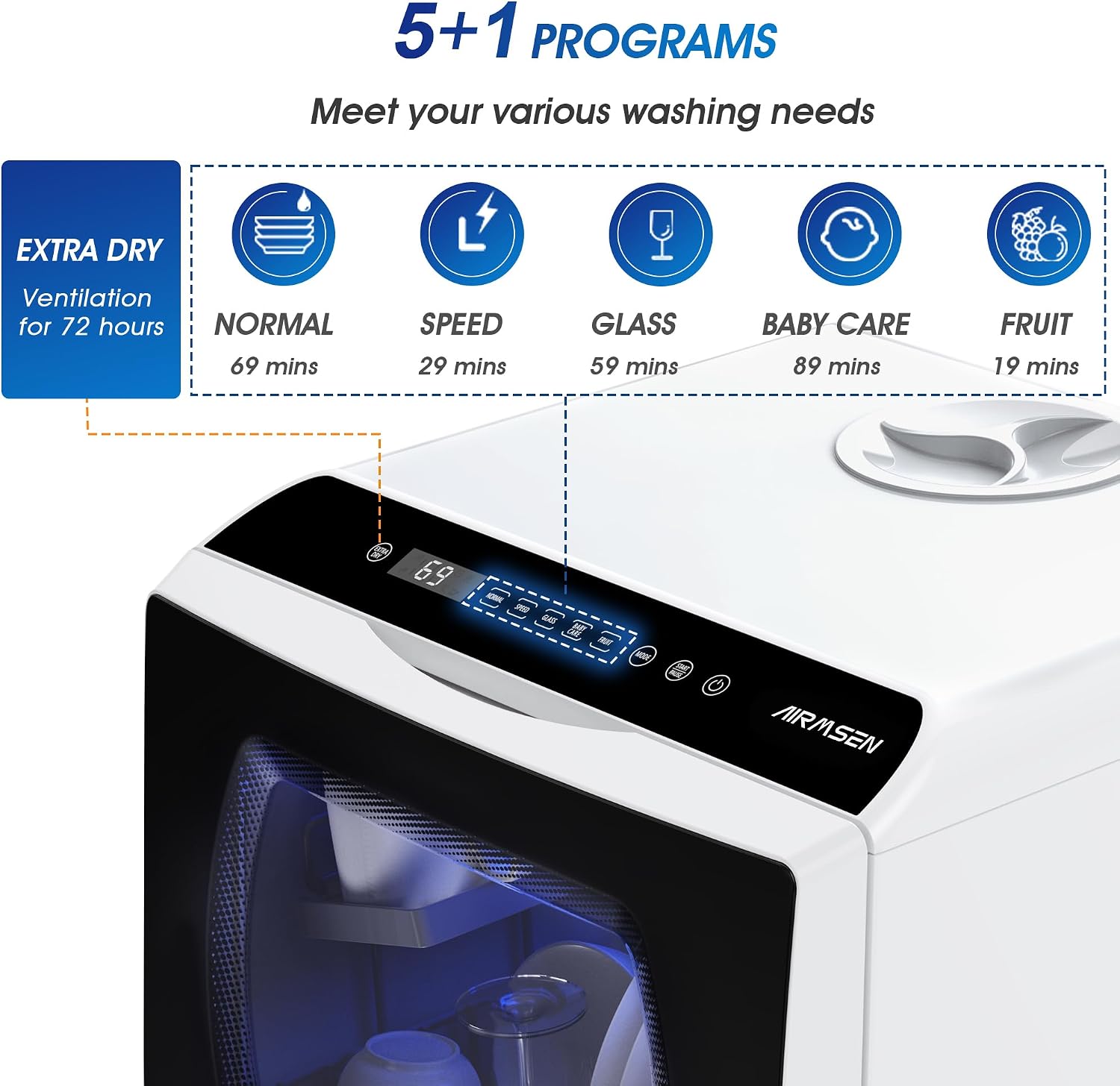 휴대용 카운터탑 식기세척기, 연결 필요 없음, 6가지  - Portable Dishwasher With Water Tank 리뷰 및 가격